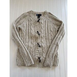 Relativity Womens PM Cream Cable Knit Cardigan Toggle Wool Blend Y2K